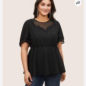 BloomChic Plus Size XL Solid Chiffon Crochet Lace Mesh Blouse us14-16
